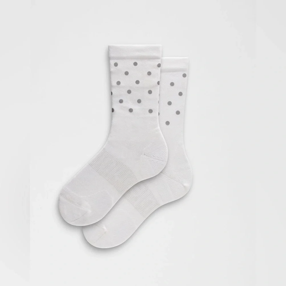 Lululemon NWT Power Stride White Casual Crew Socks with Polka Dots Reflective M